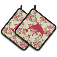 "Caroline's Treasures Dolphin Shabby Chic Yellow Roses Pair of Pot Holders BB1025-RS-YW-PTHD, 7.5HX7.5W, Multicolor"