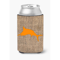 Fish - Marlin Burlap and Orange Can or Bottle Beverage Insulator Hugger BB1026
