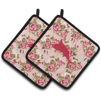 "Caroline's Treasures Fish - Marlin Shabby Chic Pink Roses Pair of Pot Holders BB1026-RS-PK-PTHD, 7.5HX7.5W, Multicolor"