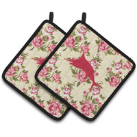 "Caroline's Treasures Fish - Marlin Shabby Chic Yellow Roses Pair of Pot Holders BB1026-RS-YW-PTHD, 7.5HX7.5W, Multicolor"