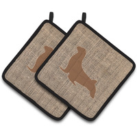"Caroline's Treasures Seal Faux Burlap & Brown Pair of Pot Holders BB1027-BL-BN-PTHD, 7.5HX7.5W, Multicolor"