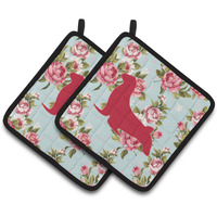 "Caroline's Treasures Seal Shabby Chic Blue Roses Pair of Pot Holders BB1027-RS-BU-PTHD, 7.5HX7.5W, Multicolor"