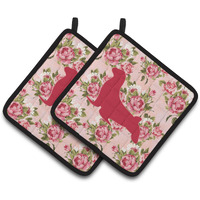 "Caroline's Treasures Seal Shabby Chic Pink Roses Pair of Pot Holders BB1027-RS-PK-PTHD, 7.5HX7.5W, Multicolor"