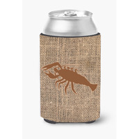 Lobster Burlap and Brown Can or Bottle Beverage Insulator Hugger