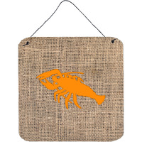 "Caroline's Treasures BB1028-BL-OR-DS66 Lobster Burlap and Orange Aluminum Metal Wall or Door Hanging Prints, 6 x 6"", Multicolor"