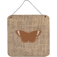 "Caroline's Treasures BB1029-BL-BN-DS66 Butterfly Burlap and Brown Aluminum Metal Wall or Door Hanging Prints, 6 x 6"", Multicolor"
