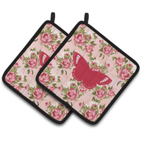 "Caroline's Treasures Butterfly Shabby Chic Pink Roses Pair of Pot Holders BB1029-RS-PK-PTHD, 7.5HX7.5W, Multicolor"