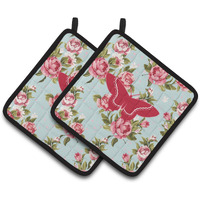 "Caroline's Treasures Butterfly Shabby Chic Blue Roses Pair of Pot Holders BB1030-RS-BU-PTHD, 7.5HX7.5W, Multicolor"