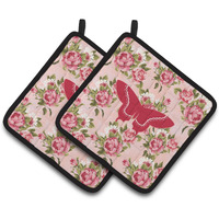 "Caroline's Treasures Butterfly Shabby Chic Pink Roses Pair of Pot Holders BB1030-RS-PK-PTHD, 7.5HX7.5W, Multicolor"