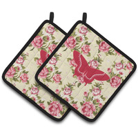 "Caroline's Treasures Butterfly Shabby Chic Yellow Roses Pair of Pot Holders BB1030-RS-YW-PTHD, 7.5HX7.5W, Multicolor"