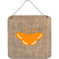 "Caroline's Treasures BB1031-BL-OR-DS66 Butterfly Burlap and Orange Aluminum Metal Wall or Door Hanging Prints, 6 x 6"", Multicolor"