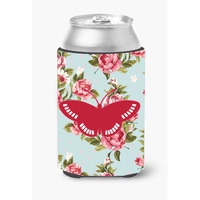 Butterfly Shabby Chic Blue Roses Can or Bottle Beverage Insulator Hugger BB1031