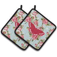 "Caroline's Treasures Butterfly Shabby Chic Blue Roses Pair of Pot Holders BB1031-RS-BU-PTHD, 7.5HX7.5W, Multicolor"