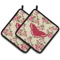 "Caroline's Treasures Butterfly Shabby Chic Yellow Roses Pair of Pot Holders BB1031-RS-YW-PTHD, 7.5HX7.5W, Multicolor"