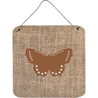 "Caroline's Treasures BB1033-BL-BN-DS66 Butterfly Burlap and Brown Aluminum Metal Wall or Door Hanging Prints, 6 x 6"", Multicolor"