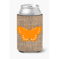 Butterfly Burlap and Orange Can or Bottle Beverage Insulator Hugger BB1033