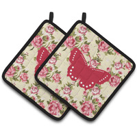 "Caroline's Treasures Butterfly Shabby Chic Yellow Roses Pair of Pot Holders BB1033-RS-YW-PTHD, 7.5HX7.5W, Multicolor"