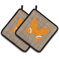 "Caroline's Treasures Butterfly Faux Burlap & Orange Pair of Pot Holders BB1034-BL-OR-PTHD, 7.5HX7.5W, Multicolor"