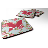 "Caroline's Treasures BB1034-RS-BU-FC Butterfly Shabby Chic Blue Roses Foam Coasters (Set of 4), 3.5"" H x 3.5"" W, Multicolor"