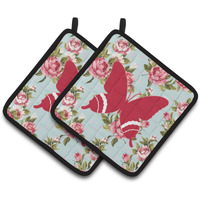 "Caroline's Treasures Butterfly Shabby Chic Blue Roses Pair of Pot Holders BB1034-RS-BU-PTHD, 7.5HX7.5W, Multicolor"