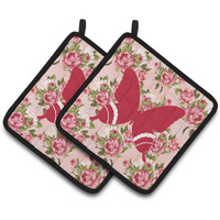 "Caroline's Treasures Butterfly Shabby Chic Pink Roses Pair of Pot Holders BB1034-RS-PK-PTHD, 7.5HX7.5W, Multicolor"