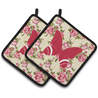"Caroline's Treasures Butterfly Shabby Chic Yellow Roses Pair of Pot Holders BB1034-RS-YW-PTHD, 7.5HX7.5W, Multicolor"