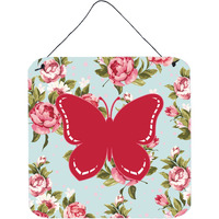 "Caroline's Treasures BB1035-RS-BU-DS66 Butterfly Shabby Chic Blue Roses Wall or Door Hanging Prints, 6 x 6"", Multicolor"