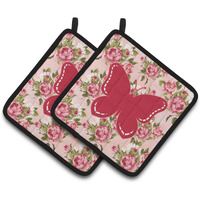 "Caroline's Treasures Butterfly Shabby Chic Pink Roses Pair of Pot Holders BB1035-RS-PK-PTHD, 7.5HX7.5W, Multicolor"