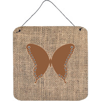 "Caroline's Treasures BB1036-BL-BN-DS66 Butterfly Burlap and Brown Aluminum Metal Wall or Door Hanging Prints, 6 x 6"", Multicolor"