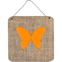 "Caroline's Treasures BB1036-BL-OR-DS66 Butterfly Burlap and Orange Aluminum Metal Wall or Door Hanging Prints, 6 x 6"", Multicolor"