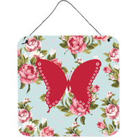 "Caroline's Treasures BB1036-RS-BU-DS66 Butterfly Shabby Chic Blue Roses Wall or Door Hanging Prints, 6 x 6"", Multicolor"