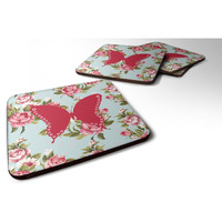 "Caroline's Treasures BB1036-RS-BU-FC Butterfly Shabby Chic Blue Roses Foam Coasters (Set of 4), 3.5"" H x 3.5"" W, Multicolor"