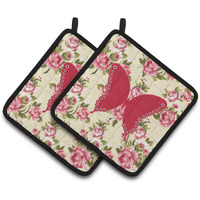 "Caroline's Treasures Butterfly Shabby Chic Yellow Roses Pair of Pot Holders BB1036-RS-YW-PTHD, 7.5HX7.5W, Multicolor"