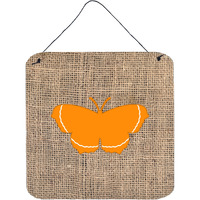 "Caroline's Treasures BB1037-BL-OR-DS66 Butterfly Burlap and Orange Aluminum Metal Wall or Door Hanging Prints, 6 x 6"", Multicolor"