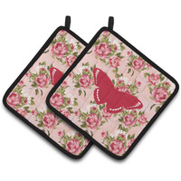 "Caroline's Treasures Butterfly Shabby Chic Pink Roses Pair of Pot Holders BB1038-RS-PK-PTHD, 7.5HX7.5W, Multicolor"