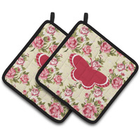 "Caroline's Treasures Butterfly Shabby Chic Yellow Roses Pair of Pot Holders BB1039-RS-YW-PTHD, 7.5HX7.5W, Multicolor"