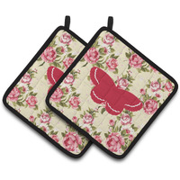 "Caroline's Treasures Butterfly Shabby Chic Yellow Roses Pair of Pot Holders BB1040-RS-YW-PTHD, 7.5HX7.5W, Multicolor"