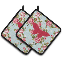 "Caroline's Treasures Butterfly Shabby Chic Blue Roses Pair of Pot Holders BB1042-RS-BU-PTHD, 7.5HX7.5W, Multicolor"
