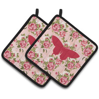 "Caroline's Treasures Butterfly Shabby Chic Pink Roses Pair of Pot Holders BB1042-RS-PK-PTHD, 7.5HX7.5W, Multicolor"