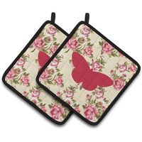 "Caroline's Treasures Butterfly Shabby Chic Yellow Roses Pair of Pot Holders BB1044-RS-YW-PTHD, 7.5HX7.5W, Multicolor"