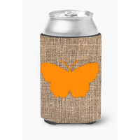Butterfly Burlap and Orange Can or Bottle Beverage Insulator Hugger BB1045