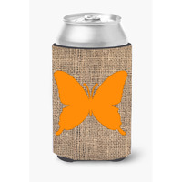 Butterfly Burlap and Orange Can or Bottle Beverage Insulator Hugger BB1046