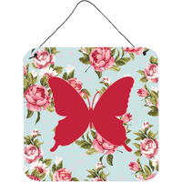 "Caroline's Treasures BB1046-RS-BU-DS66 Butterfly Shabby Chic Blue Roses Wall or Door Hanging Prints, 6 x 6"", Multicolor"