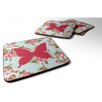 "Caroline's Treasures BB1046-RS-BU-FC Butterfly Shabby Chic Blue Roses Foam Coasters (Set of 4), 3.5"" H x 3.5"" W, Multicolor"