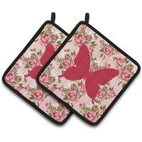 "Caroline's Treasures Butterfly Shabby Chic Pink Roses Pair of Pot Holders BB1046-RS-PK-PTHD, 7.5HX7.5W, Multicolor"