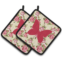 "Caroline's Treasures Butterfly Shabby Chic Yellow Roses Pair of Pot Holders BB1046-RS-YW-PTHD, 7.5HX7.5W, Multicolor"