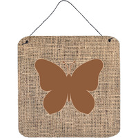 "Caroline's Treasures BB1047-BL-BN-DS66 Butterfly Burlap and Brown Aluminum Metal Wall or Door Hanging Prints, 6 x 6"", Multicolor"