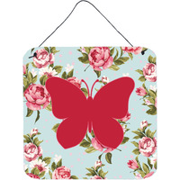 "Caroline's Treasures BB1047-RS-BU-DS66 Butterfly Shabby Chic Blue Roses Wall or Door Hanging Prints, 6 x 6"", Multicolor"