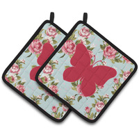"Caroline's Treasures Butterfly Shabby Chic Blue Roses Pair of Pot Holders BB1047-RS-BU-PTHD, 7.5HX7.5W, Multicolor"