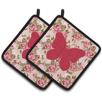"Caroline's Treasures Butterfly Shabby Chic Pink Roses Pair of Pot Holders BB1047-RS-PK-PTHD, 7.5HX7.5W, Multicolor"